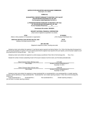 Thumbnail Security National Financial Corporation 10-Q Quarterly Report FY 