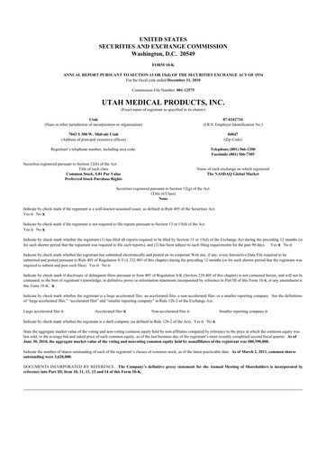 Thumbnail Utah Medical Products 10-K Annual Report 