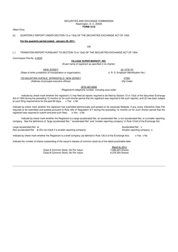Thumbnail Village Super Market 10-Q Quarterly Report FY 
