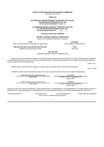 Thumbnail Security National Financial Corporation 10-Q Quarterly Report FY 