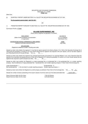 Thumbnail Village Super Market 10-Q Quarterly Report FY 