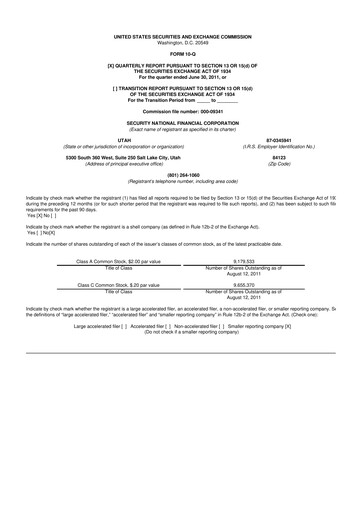 Thumbnail Security National Financial Corporation 10-Q Quarterly Report FY2011 