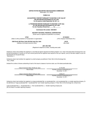 Thumbnail Security National Financial Corporation 10-Q Quarterly Report FY2011 
