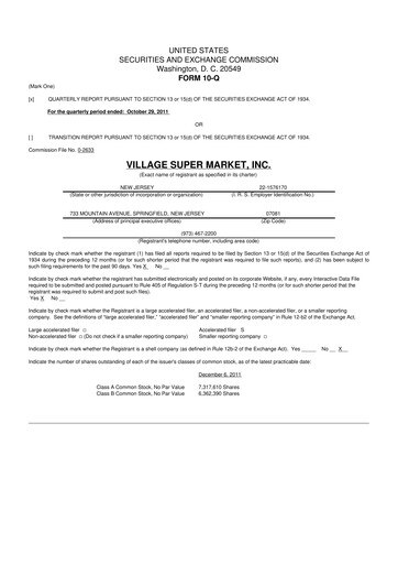 Thumbnail Village Super Market 10-Q Quarterly Report FY2012 