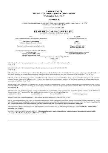 Thumbnail Utah Medical Products 10-K Annual Report 2011