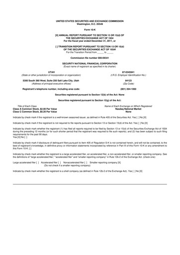 Thumbnail Security National Financial Corporation 10-K Annual Report 2011