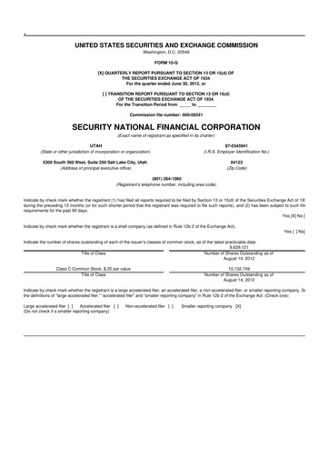 Thumbnail Security National Financial Corporation 10-Q Quarterly Report FY 