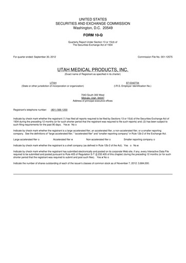 Thumbnail Utah Medical Products 10-Q Quarterly Report FY2012 
