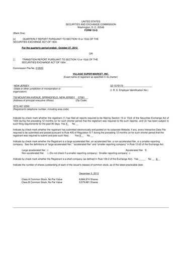 Thumbnail Village Super Market 10-Q Quarterly Report FY2013 