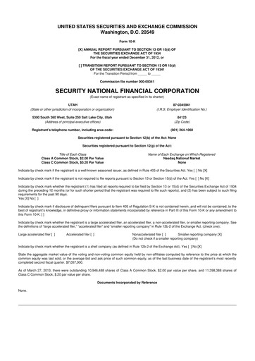 Thumbnail Security National Financial Corporation 10-K Annual Report 2012