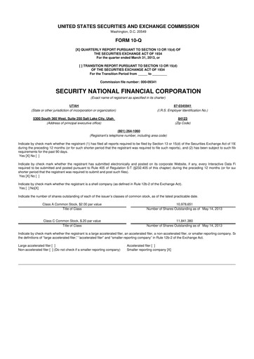 Thumbnail Security National Financial Corporation 10-Q Quarterly Report FY2013 