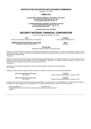 Thumbnail Security National Financial Corporation 10-Q Quarterly Report FY2013 
