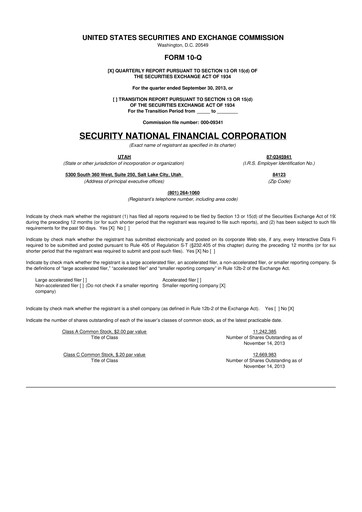 Thumbnail Security National Financial Corporation 10-Q Quarterly Report FY2013 