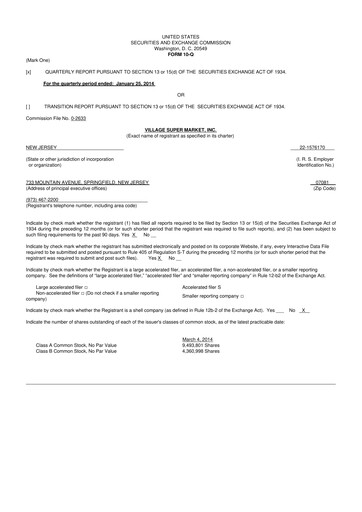 Thumbnail Village Super Market 10-Q Quarterly Report FY2014 