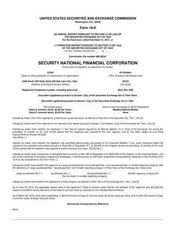Thumbnail Security National Financial Corporation 10-K Annual Report 2013