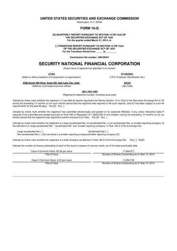 Thumbnail Security National Financial Corporation 10-Q Quarterly Report FY2014 