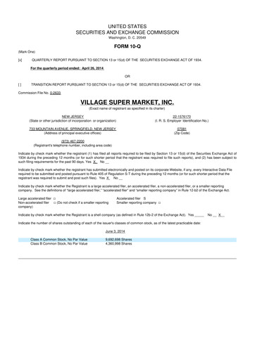 Thumbnail Village Super Market 10-Q Quarterly Report FY2014 