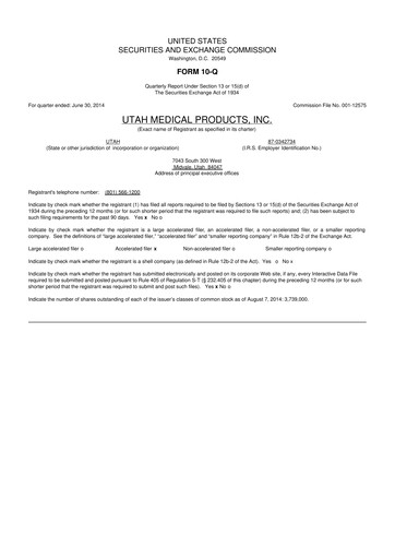 Thumbnail Utah Medical Products 10-Q Quarterly Report FY2014 