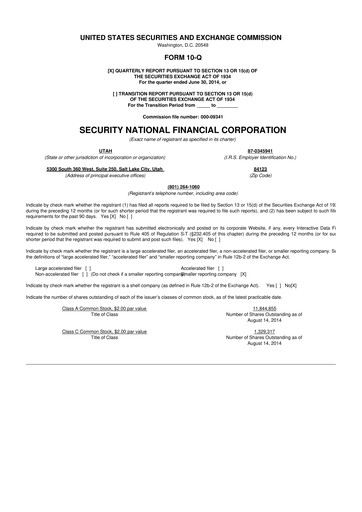 Thumbnail Security National Financial Corporation 10-Q Quarterly Report FY2014 
