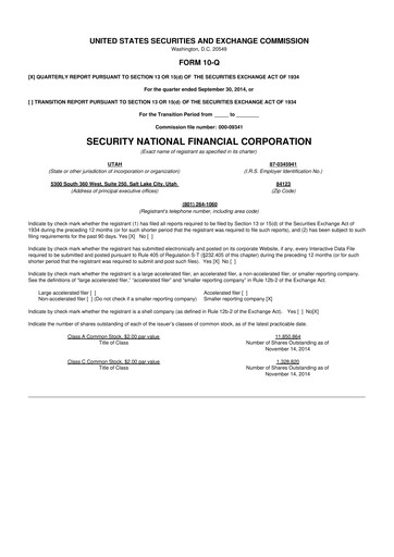 Thumbnail Security National Financial Corporation 10-Q Quarterly Report FY2014 