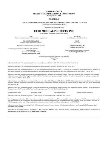 Thumbnail Utah Medical Products 10-K Annual Report 2014