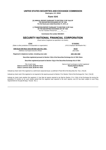 Thumbnail Security National Financial Corporation 10-K Annual Report 2014