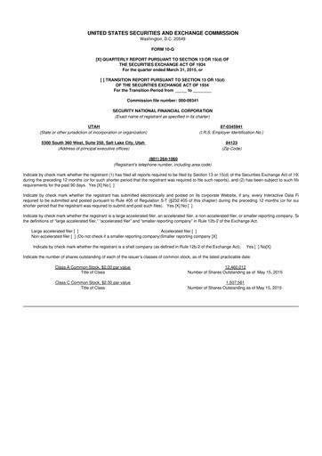 Thumbnail Security National Financial Corporation 10-Q Quarterly Report FY2015 