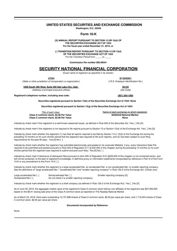 Thumbnail Security National Financial Corporation 10-K Annual Report 2015