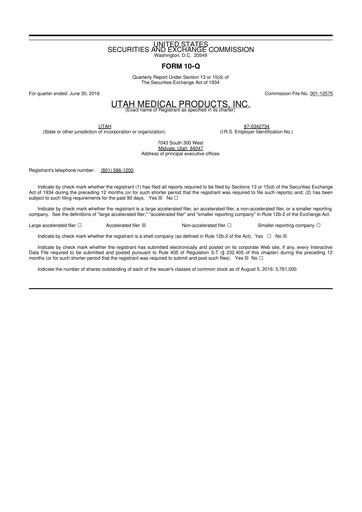 Thumbnail Utah Medical Products 10-Q Quarterly Report FY2016 