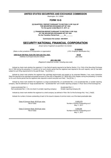 Thumbnail Security National Financial Corporation 10-Q Quarterly Report FY2017 