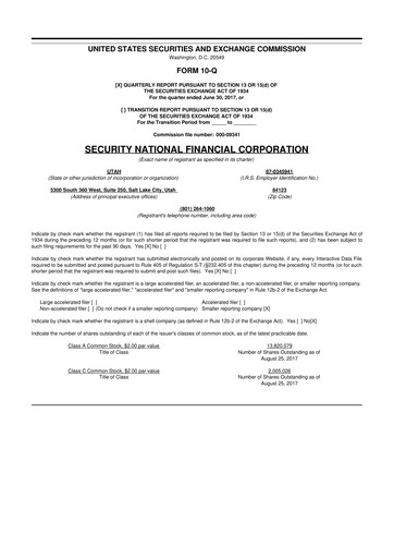 Thumbnail Security National Financial Corporation 10-Q Quarterly Report FY2017 