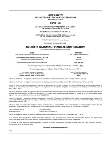 Thumbnail Security National Financial Corporation 10-K Annual Report 2017
