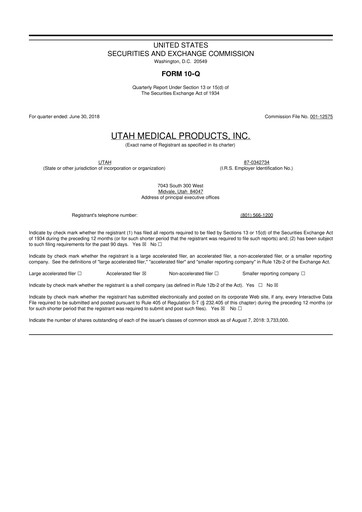 Thumbnail Utah Medical Products 10-Q Quarterly Report FY2018 