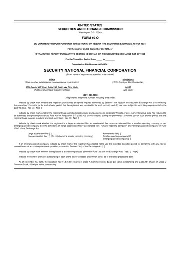 Thumbnail Security National Financial Corporation 10-Q Quarterly Report FY2018 