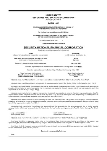 Thumbnail Security National Financial Corporation 10-K Annual Report 2018