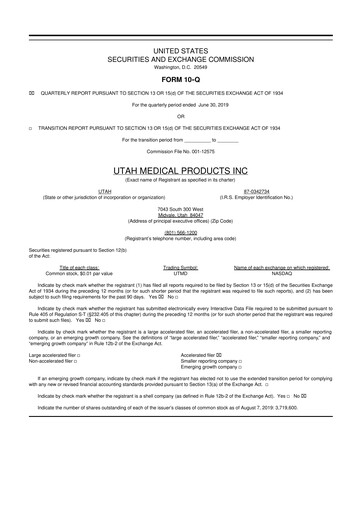 Thumbnail Utah Medical Products 10-Q Quarterly Report FY2019 