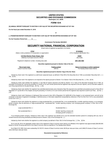 Thumbnail Security National Financial Corporation 10-K Annual Report 2019