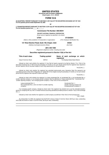 Thumbnail Security National Financial Corporation 10-Q Quarterly Report FY2020 
