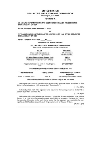 Thumbnail Security National Financial Corporation 10-K Annual Report 2020