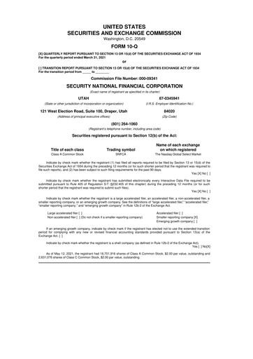 Thumbnail Security National Financial Corporation 10-Q Quarterly Report FY2021 