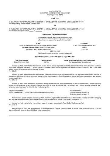 Thumbnail Security National Financial Corporation 10-Q Quarterly Report FY2021 