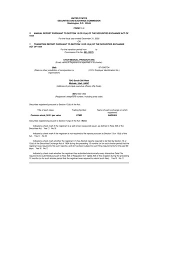 Thumbnail Utah Medical Products 10-K Annual Report 2025
