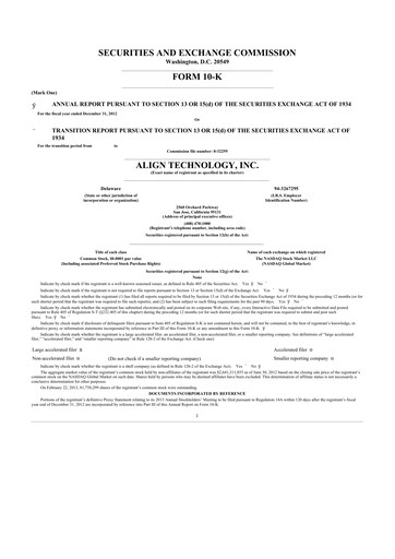 Thumbnail Align Technology
 10-K Annual Report 2012