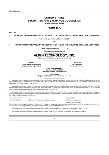 Miniature Align Technology
 10-Q Rapport trimestriel 2018 