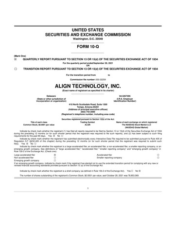 Miniature Align Technology
 10-Q Rapport trimestriel 2021 