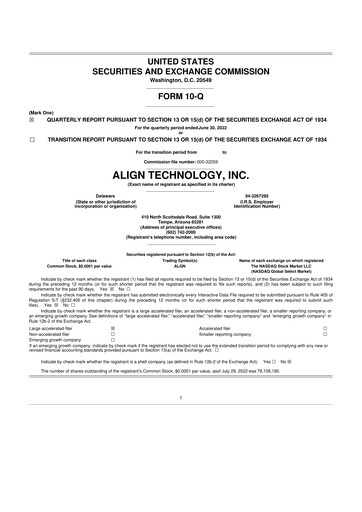Miniature Align Technology
 10-Q Rapport trimestriel 2022 