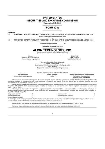 Miniature Align Technology
 10-Q Rapport trimestriel 2023 