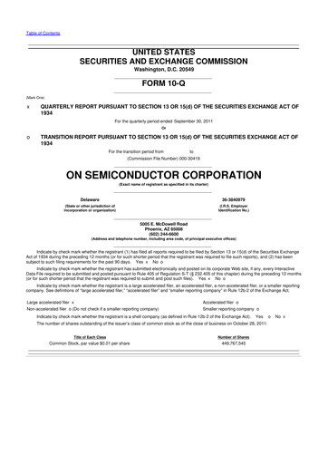 Thumbnail ON Semiconductor 10-Q Quarterly Report FY2011 