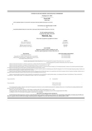 Miniature MetLife 10-K Rapport annuel 2018