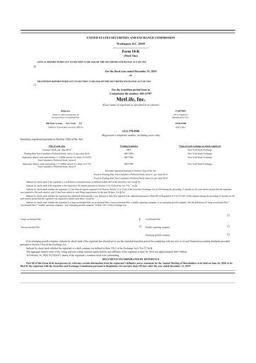 Miniature MetLife 10-K Rapport annuel 2019